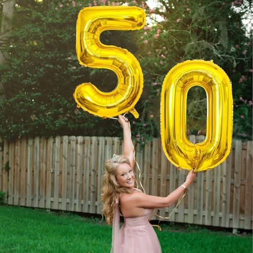 Image of Gold Number Balloons Birthday Balloons - Giant Gold Number 50 Balloon 40 inch, Numbers Balloon 10th Birthday Decorations, Gold Party Supplies for Women Men