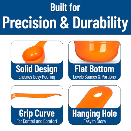 Image of Carlisle FoodService Products 7.10 inch 2.5 Ounce Solid Portion Control Spoon - Flat Bottom - Short Handle, Orange, (Pack of 12)