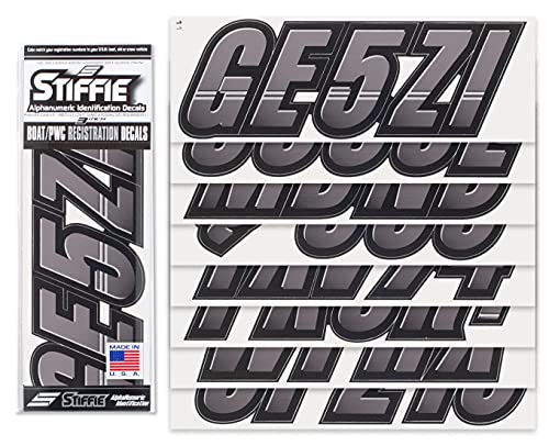 Image of STIFFIE Techtron Gunmetal /Black 3 inch Boat & PWC Registration Decals • Numbers Letters Stickers