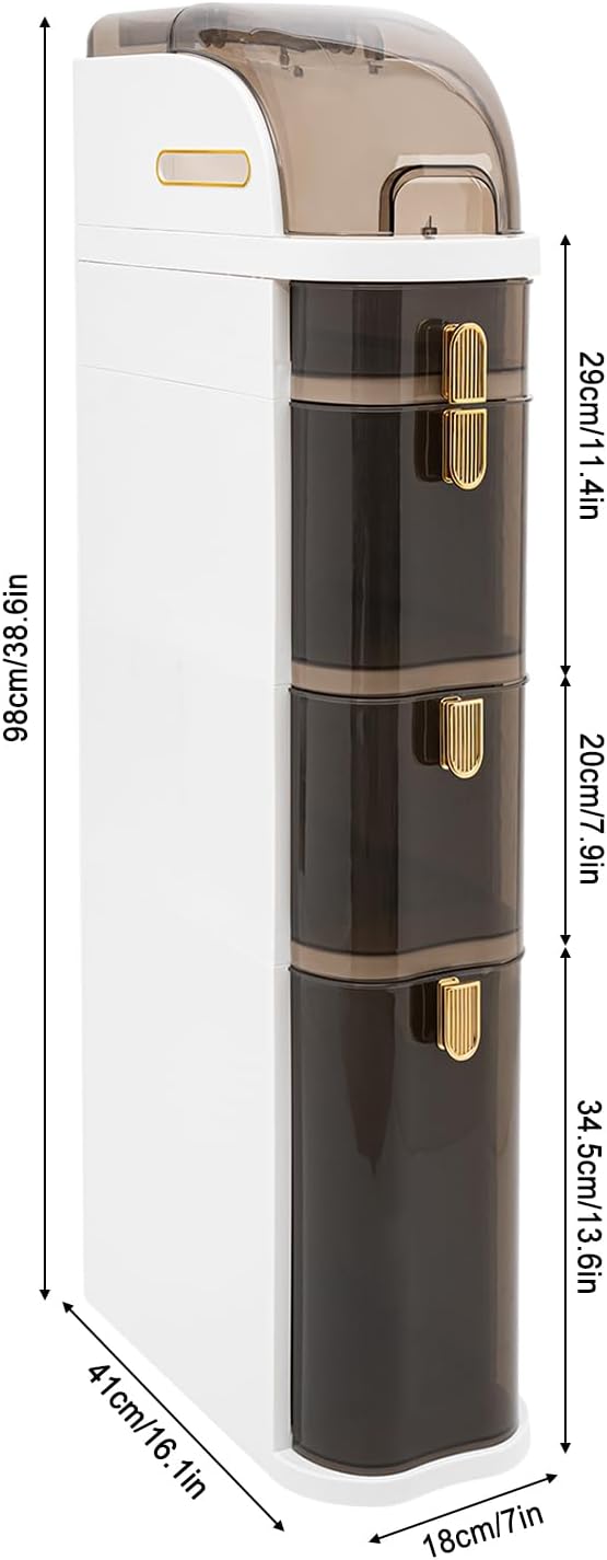 Narrow Bathroom Storage Cabinet with Toilet Paper Holder, 4 Tiers Free Standing Storage Drawers with 4 Wheels Plastic Slim Floor Cabinet Organizer for Living Room