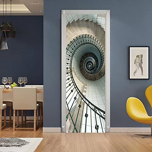 A.Monamour 3D Door Stickers for Interior Doors Bright Sunbeams Through Trees Green Forest Vinyl Waterproof Self Adhesive Door Mural Decals for Bedroom Office Bathroom 77 x 200 cm