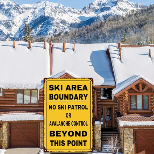 Image of SKI Area Boundary Metal Tin Sign Skiing Wall Decor Ski Lodge Signs 8X12Inch