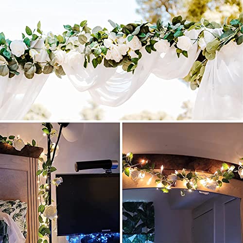 Cocoboo 26.2Ft 4Pcs White Rose Garland, Artificial Flower Vines, Fake Silk White Rose Garland, Hanging Floral Garland For Wedding Arch Ceremony Home Garden Outdoor Wall Decorations #TOP3