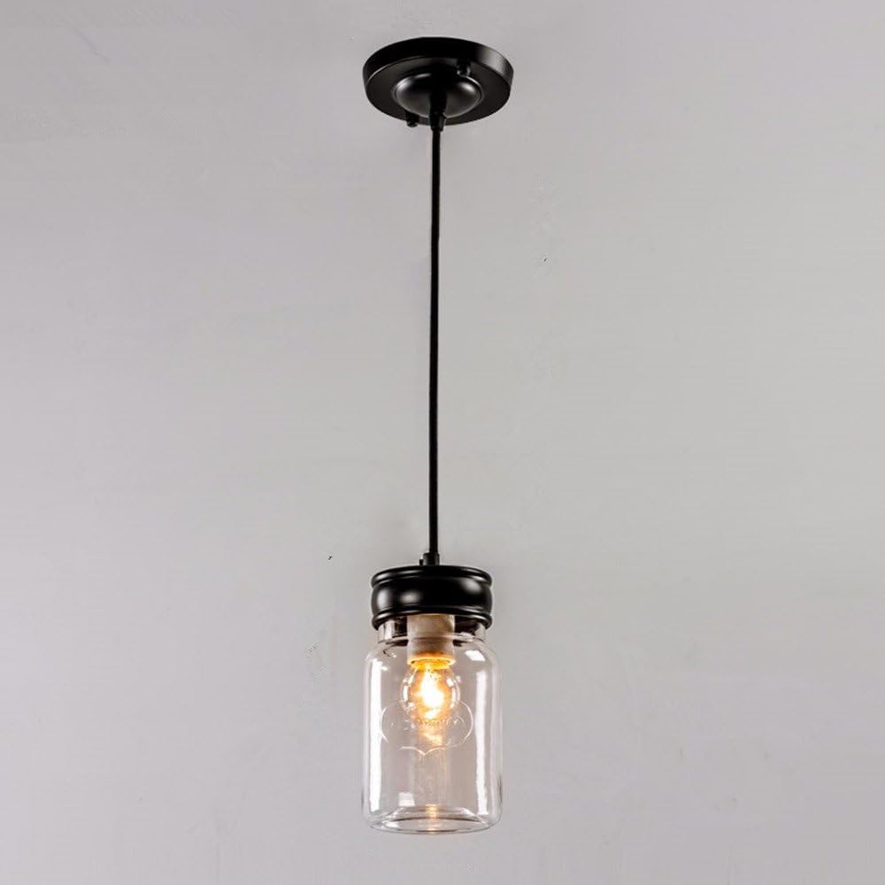 EFINEHOME Classic Mason Jar Lighting, 1 light Black Vanity Light with Clear Mason Jar Glass Ceiling Pendant Lamp Handmade Chandelier Lighting