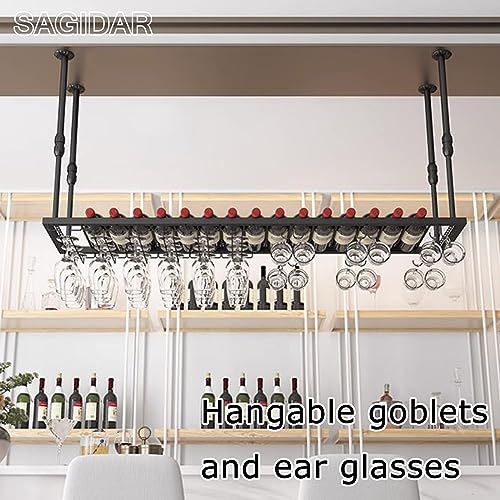Gläserregal Eisen, Hängende Gläser Metallregal Schwarz/T, 100cm-200cm, Glasbecherhalter mit Haken, Verstellbare Höhe und Breite, Gläsertrocknergestell Küche, Haushalt & Wohnen