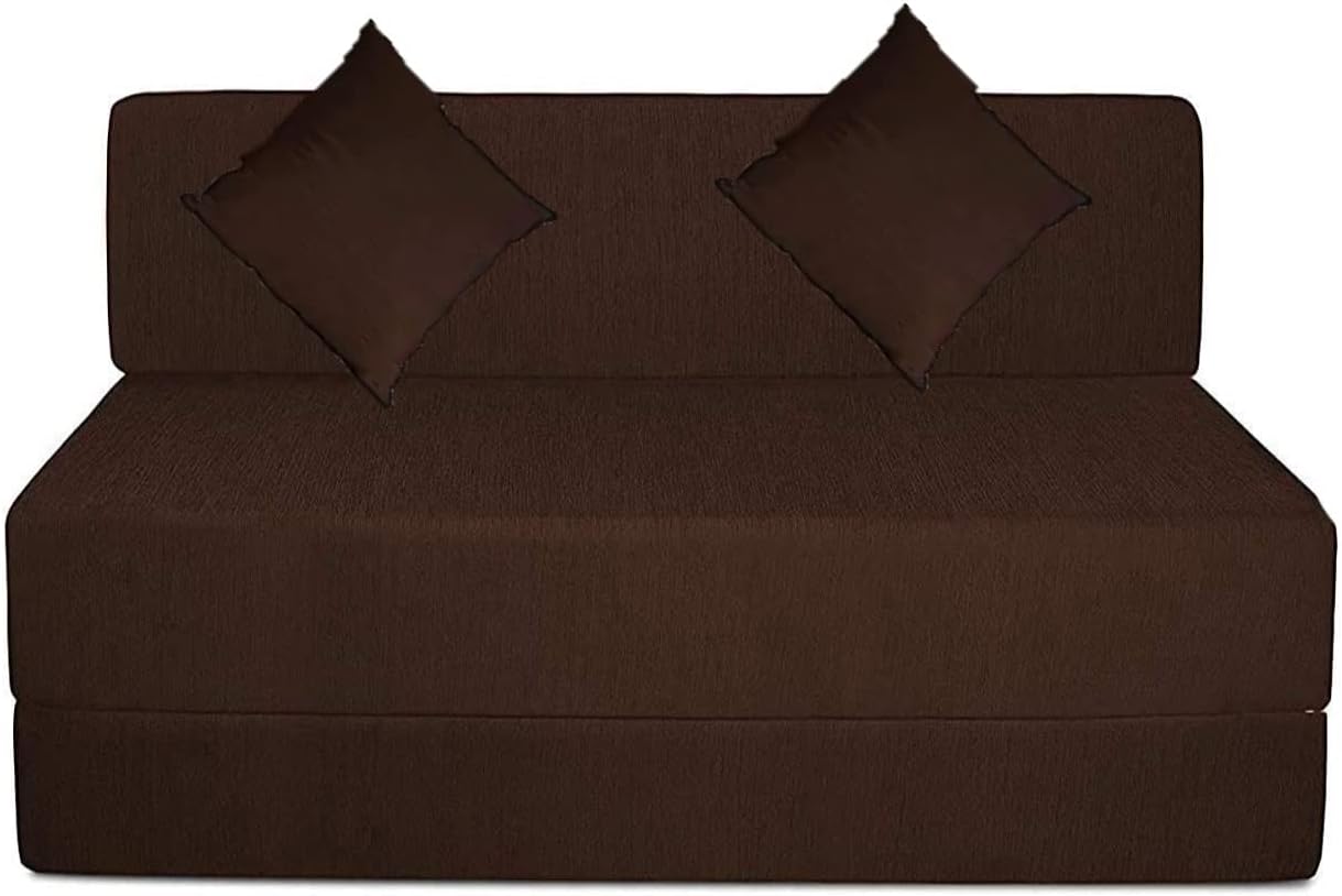 CHILLI BILLI High Density EPE Foam (6x3) Easy Foldable Light Weight 1 Seater Sofa Cum Bed Perfect for Guest Kids Sit and Sleep (Washable Zipper Cover with Cushions) Colour- Brown