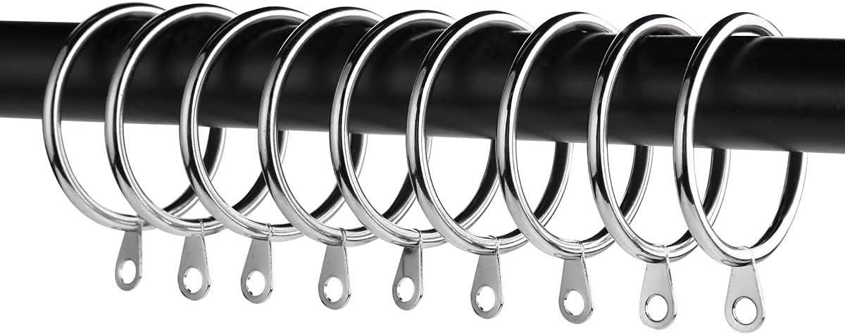 Homeelabador Silver Pack Of 24 Strong Metal Curtain Hooks Rings With Fixed Eyelets For Curtain Pole 30-38Mm Wide (, 40Mm Internal Diameter)