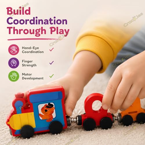Image of Crackles Wooden Magnetic Alphabet Train Toy for Kids | 27 Piece ABC Letter Train with Engine | Montessori & STEM Learning Educational Toy | Wooden Alphabet Train for Toddlers & Preschool Kids