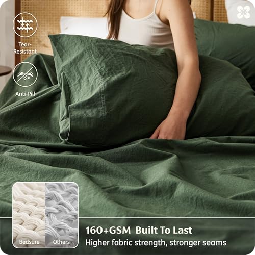 Image of Bedsure PureWoven Linen Sheets Queen Size, Cotton Linen Blend Sheets, 4PCS
