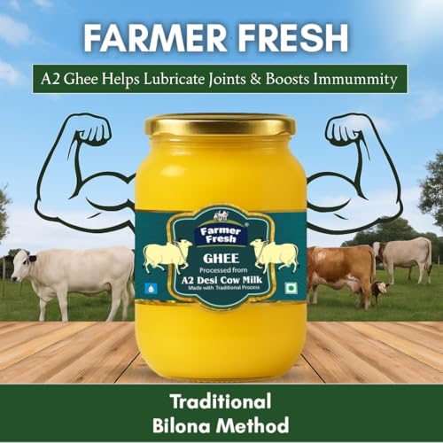 Image of Farmer Fresh A2 Desi Cow Ghee 500ml - Pure & Natural | Traditional Bilona Method | Curd-Churned for Nutrition | Ideal for Daily Cooking | Desi Ghee from Cow Milk