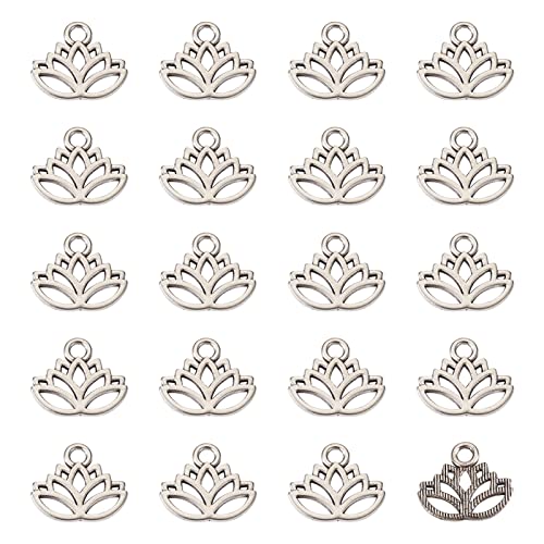 Craftdady Antique Silver Lotus Flower Charms