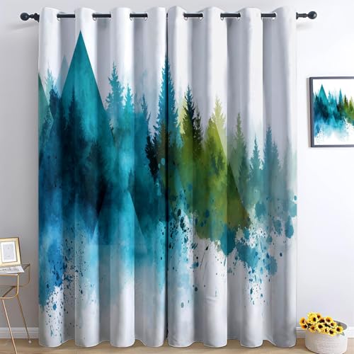 Rideau à oeillets opaque bleu-vert 140x160cm isolant thermique salon - 3
