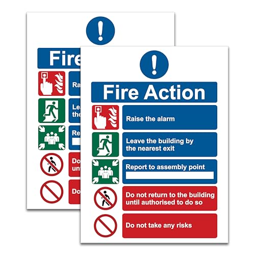 Stcky Rigid Plastic Fire Action Notice Sign - 15 x 20 cm Ideal Sized Fire Safety Signs 2mm Acrylic is used for Fire Action Sign [Pack of 2]
