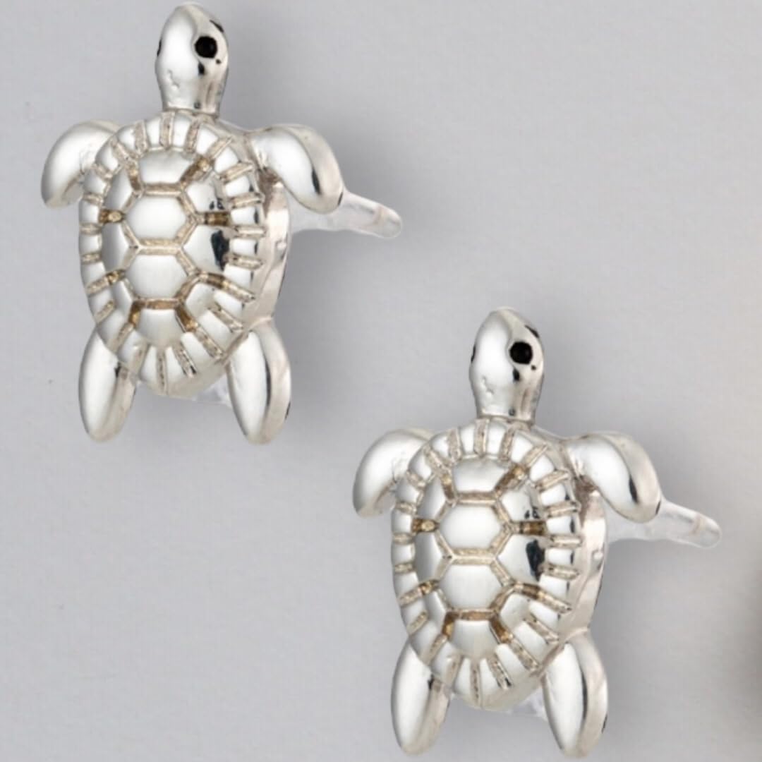 Realistic Turtle Ocean Beach Stud Earrings Jewelry with 925 Sterling Silver Back Posts