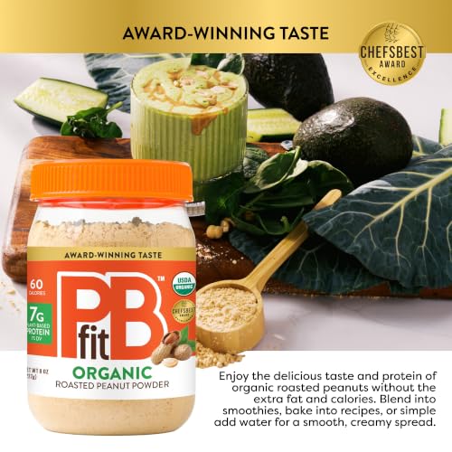 Image of PBfit 8 Ounce Organic Peanut Butter Powder, Powdered Peanut Spread from Real Roasted Pressed Peanuts, 7g of Protein 7% DV, Gluten-Free, 60 calories, 87% less fat (Pack of 1)