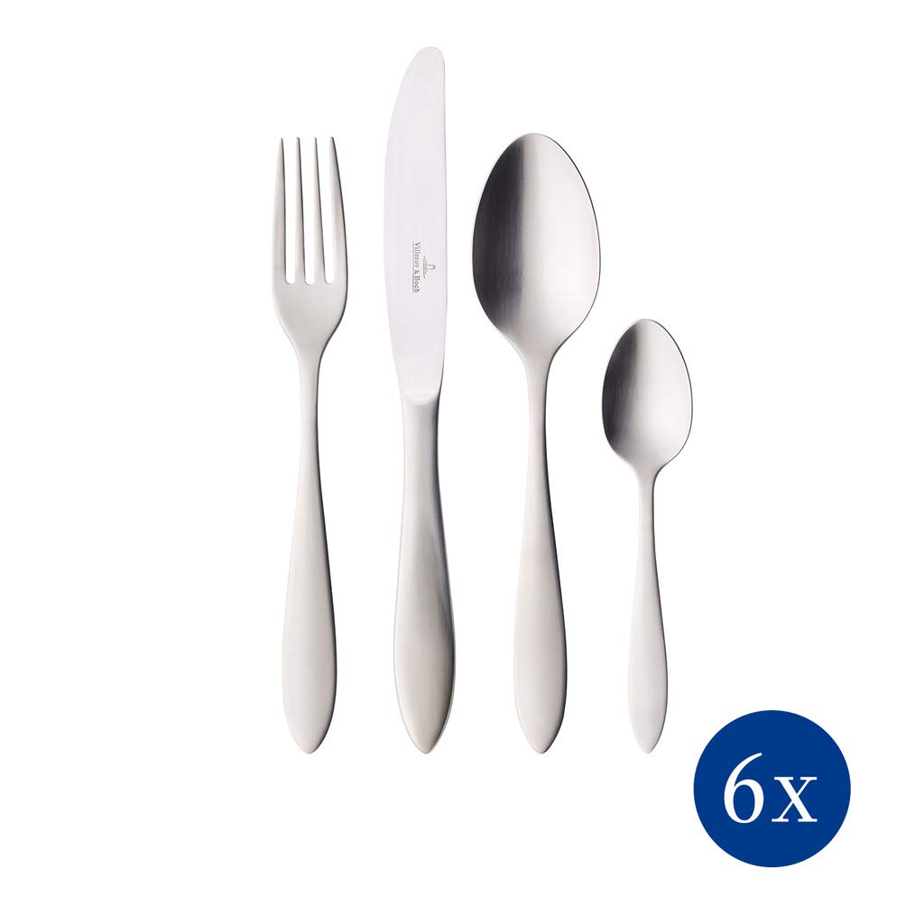 Villeroy & Boch Arthur szczotkowane sztućce stołowe, 24-częściowy, stal nierdzewna, metal, 44 x 28 x 5 cm