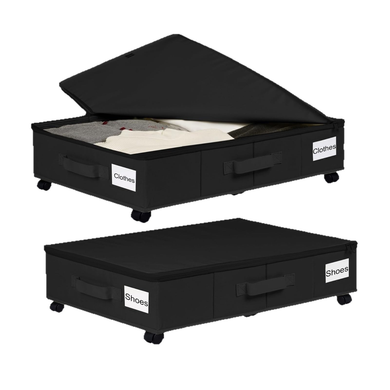 2 Pack Under Bed Storage Containers with Wheels, Foldable Dustproof Underbed Storage Bins with Zipper, Large Rolling Organizers for Clothes, Shoes & Toys(Black,60x40x18.5cm)
