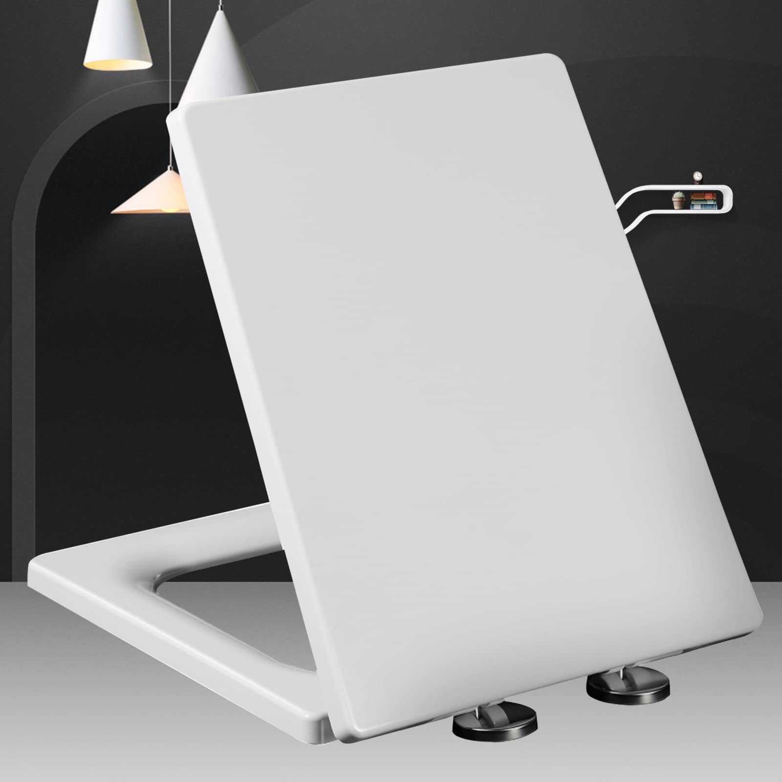 White Soft Close Square Toilet seat Quick Release with Cover 360 Adjustable Hinges fits 40-45cm x 34.5cm, Close, Toilet, Soft, Quick, Release, White, Square, seat