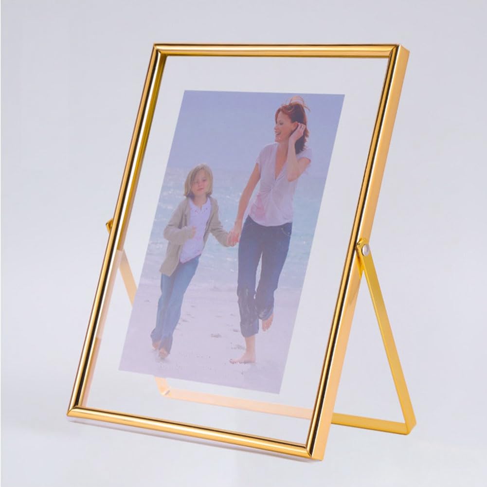 2 Stück Bilderrahmen 15x15 Cm Glas – Schwebender Tischrahmen, Gold, Für Fotos & Kunst