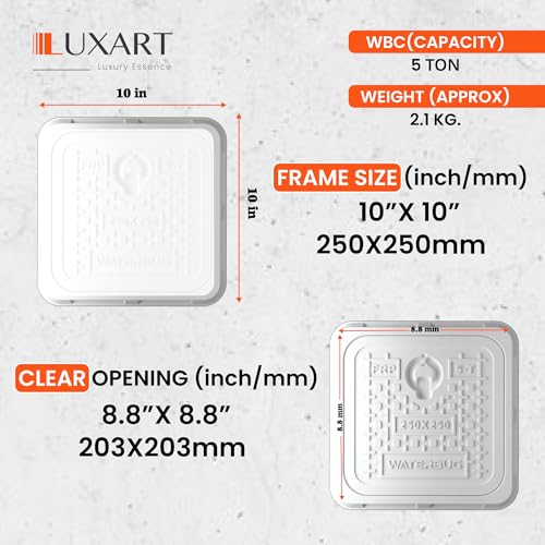 Image of LUXART 10x10 Inch Square FRP Manhole Cover | 5 Ton Capacity FRP Chamber Lid | Weatherproof and Heat Resistant Cover for Water Tanks, Sumps, and Drainage Systems