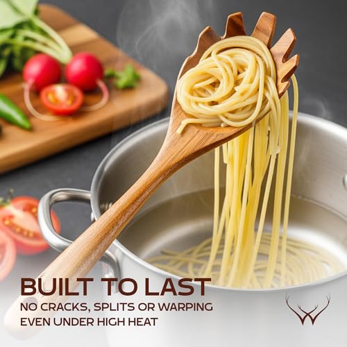 Image of 12 Pcs Wooden Cooking Utensils Set - Luxury Wooden Kitchen Utensils with Holder, Versatile Wooden Spoons for Cooking & Durable Teak Wood Utensil Set for Modern Home - Cooking spoons with Spatula