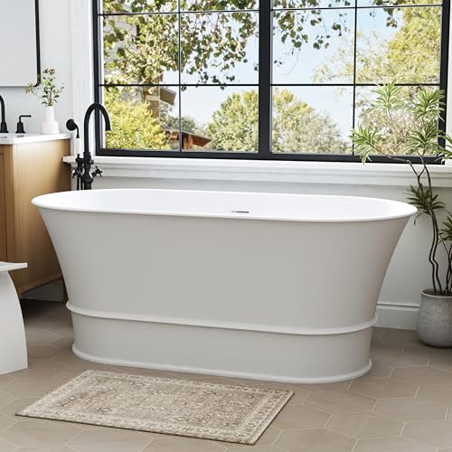 59-Inch Solid Surface Free-Standing Tub Stone Resin Freestanding Bathtub, Modern