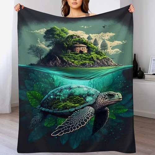 LLLBBB Schildkröte Decke Flauschige Sofa Decken, Super Weich und Flannel Fleecedecke Als Tagesdecke, Sofaüberwurf, Wohndecke 100×130cm