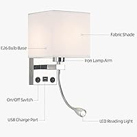 Vista 4 de Apliques de pared con cableado moderno para dormitorio con puerto USB y lámpara de lectura, lámparas de pared de noche para hotel, sala de estar