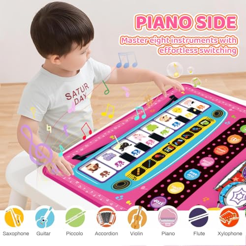 Image of PATPAT 8 Instrument Piano Keyboard Musical Mat for Kids 1-6 Years, 8 Sounds and 6 Modes Foldable Baby Drum Mat Educational Music Play Mat Toy Gift for Boys and Girls 90*70 CM