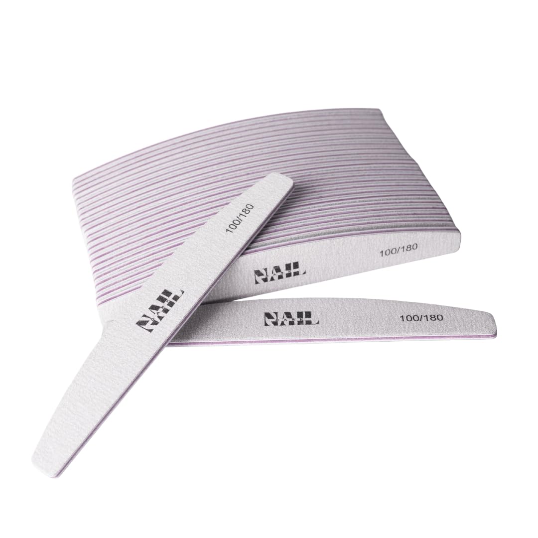 Professional Nail Files 100 180 Grit Pack of 25 Ultra-Thin Dual Sided Emery Boards for Manicure Pedicure Strong