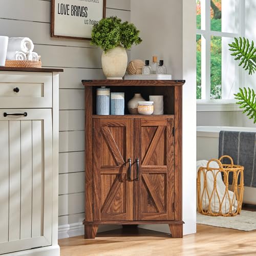 Corner-Bathroom-Cabinet-Small-Corner-Cabinet-with-Barn-Door-Adjustable-Shelf-Farmhouse-Corner-Kitchen-Bar-Cabinet-Storage-Cabinet-for-Bathroom-Kitchen-Living-Room-Brown Corner Bathroom Cabinet Small Corner Cabinet with Barn Door Adjustable Shelf Farmhouse Corner Kitchen Bar Cabinet Storage Cabinet for Bathroom Kitchen Living Room Brown