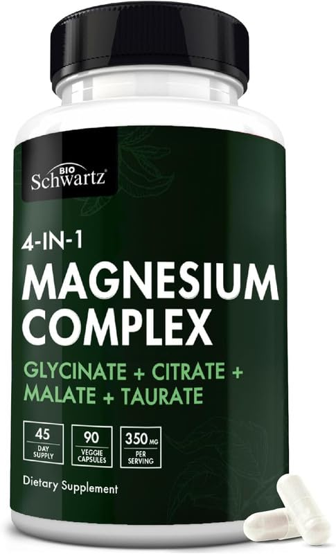 Evorina BioSchwartz Magnesium Complex Supplement (90 Capsules) 350mg Magnesium Glycinate Citrate Malate and Taurate Per Serving for Healthy Nerves Muscles Heart Sleep Support (Vegan, Gluten-Free, Non-GMO) | High Strength Herbal Supplement | Clean Label Ayurvedic Wellness-picture-52