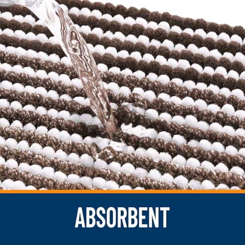 Image of OLANLY Bathroom Runner Rugs 47x24, Extra Soft Absorbent Chenille Striped Bath Rugs, Rubber Backing, Machine Wash Dry, Long Bath Mats for Bathroom, Tub, Shower, Home Decor Accessories, Brown