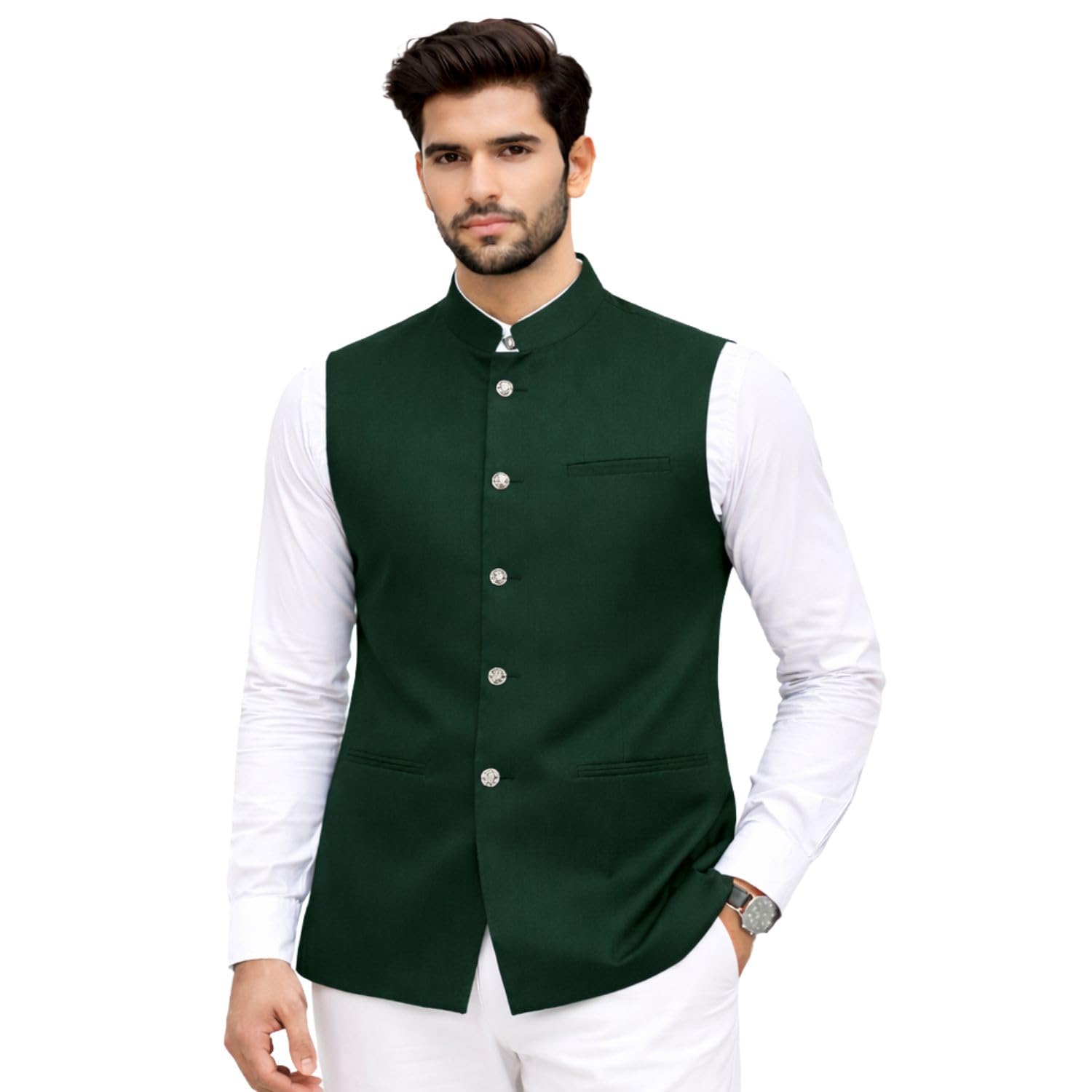 Men Nehru Waistcoat Sleeveless Ethnic Vest Mandarin Collar Wedding Party Regular Fit Cotton Jacket-picture-43