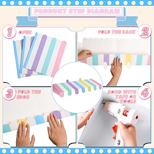 Image of Boao 4 Pack Circus Awning Decoration, Striped Style, Pastel Color | 3D Cardboard Paper Awning, Circus Carnival Theme, Back to School Wall Window Classroom Decorations