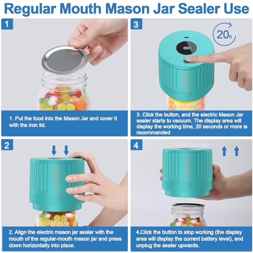 Electric Mason Jar Vacuum Sealer Kit for Wide Mouth and Regular Mouth Mason Jar - Green