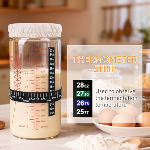 Image of 57oz Sourdough Starter Jars, Extra Large Complete Baking Kit | Sour Dough Starter Jars Includes Fermentation Cover & Aluminum Airtight Lid for Perfect Sourdough Bread (Red Set of 2)