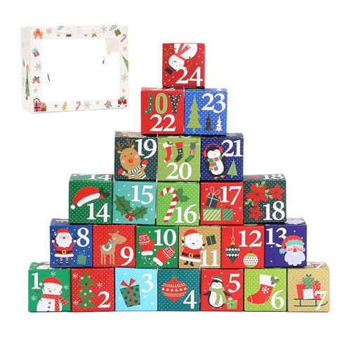 Caja De Cuenta Atrás Para Navidad | Decoración Invernal - Cajas Vacías Para Contar Los Días Hasta Navidad - Para Fiesta Papel Juguetes Pequeños Caramelos Fondant Lápiz Labial Joyería