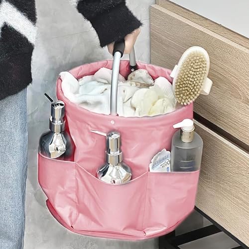 ACOLY Reinigungs-Caddy-Organizer, faltbare Tasche mit Griff, große Kapazität, Aufbewahrungstasche für Reinigungsprodukte für drinnen und draußen, Hellrosa