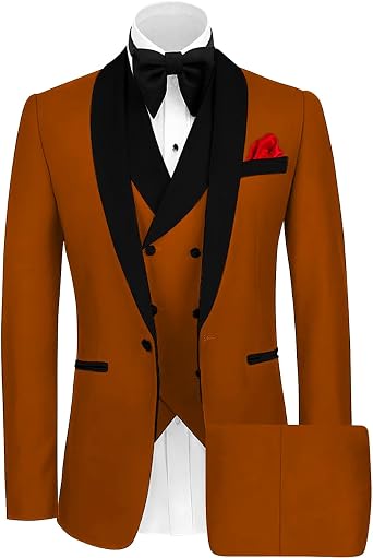 Wangyue Mens Tuxedo Suit for Men 3 Piece Suit Men Slim Fit Suits One Button Shawl Lapel Wedding Suit Tuxedos Prom Suit