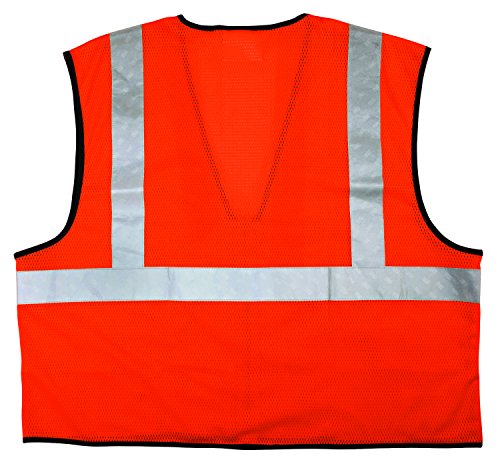 Mcr Safety Vcl2Mozx2 Safety Vest, Economy Class 2 Mesh, 2" Silver Reflective Stripe, Zipper Front, 3-Pockets, Orange, Xx-Large #TOP12