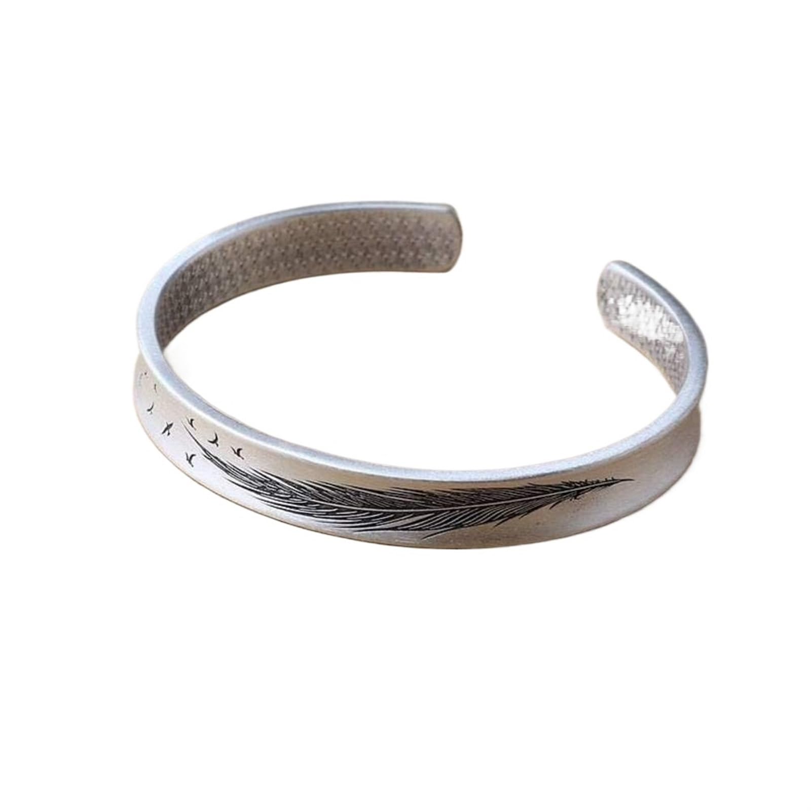 Bracciale in argento, bracciale rigido alla moda, bracciale rigido con metodo in argento 999 Detti buddisti concavi femminili Bracciale aperto in argento I braccialetti da 23 g possono essere regalati