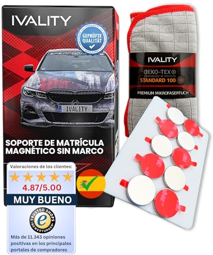 IVALITY® 100% Invisible - Portamatrículas magnético, portamatrículas magnético sin Marco para 1 matrícula española