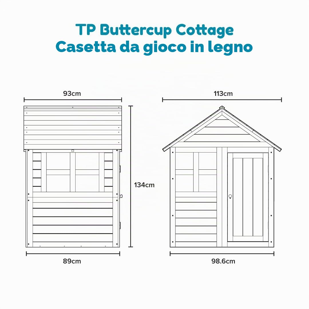 TP Buttercup Cottage Casetta in legno, certificato FSC, design personalizzabile, finestre in plexiglas, pavimento e veranda opzionali, divertimento all'aperto per bambini, dai 2 anni in su