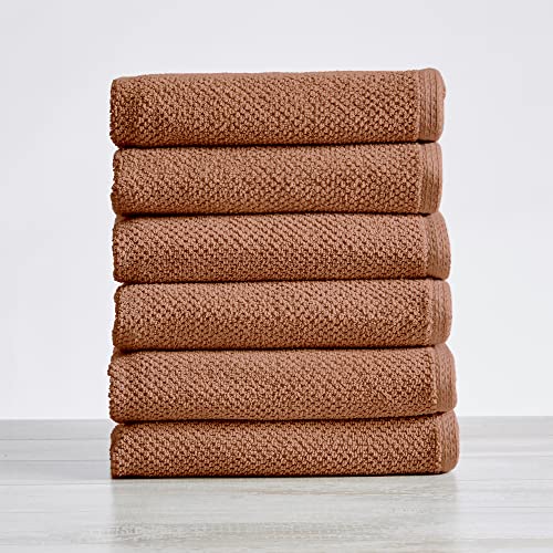 Great Bay Home 100% Cotton Hand Towel Set (16 X 28 Inches) Highly Absorbent, Textured Popcorn Weave Hand Towels. Acacia Collection (Set Of 6, Clay) #TOP2
