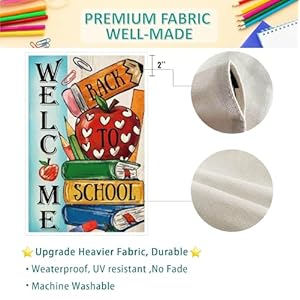 Baccessor Welcome Back to School Garden Flag 125 x 18 Inch Double Sided Apple Pencil Book School First Day Flag Vertical Fall Seasonal Farmhouse Classroom Flag Teacher Yard Outdoor Decoration