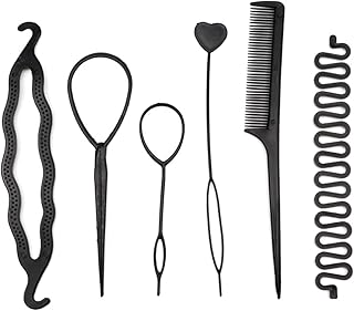 مجموعة اكسسوارات تصفيف الشعر مكونة من 6 قطع كوهزا، أداة تجديل أدوات للفتيات والنساء، شريط مساعدة لتصفيفات الحلزونية، أسود