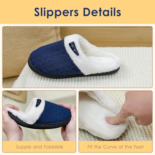 Fuzzy Knitted Slippers for Women Men, Soft Lightweight Anti-Skid Sole, Warm Comfy Bedroom House Indoor Outdoor Shoes2