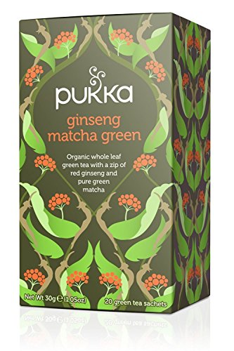 Pukka Herbs | Ginseng Matcha Green Organic Tea Box | Ginseng, Lemongrass, Ginger, Matcha & Green Tea | For Everyday Vitality | 4 Packs | 80 Plant Based Biodegradable Tea Bags