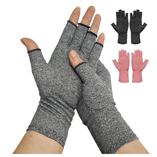 Guantes de Compresiòn para Artritis y Artrosis,Diseño sin Dedos para Hombres y MujereArthritis Gloves,Alivio del Dolory Soporte Diario，Proporcionan efecto de presión y calidez(gris claro,L)
